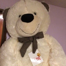 White Teddy Bear Jumbo Fluffy  Season Of Love  Whit Brown  Bow