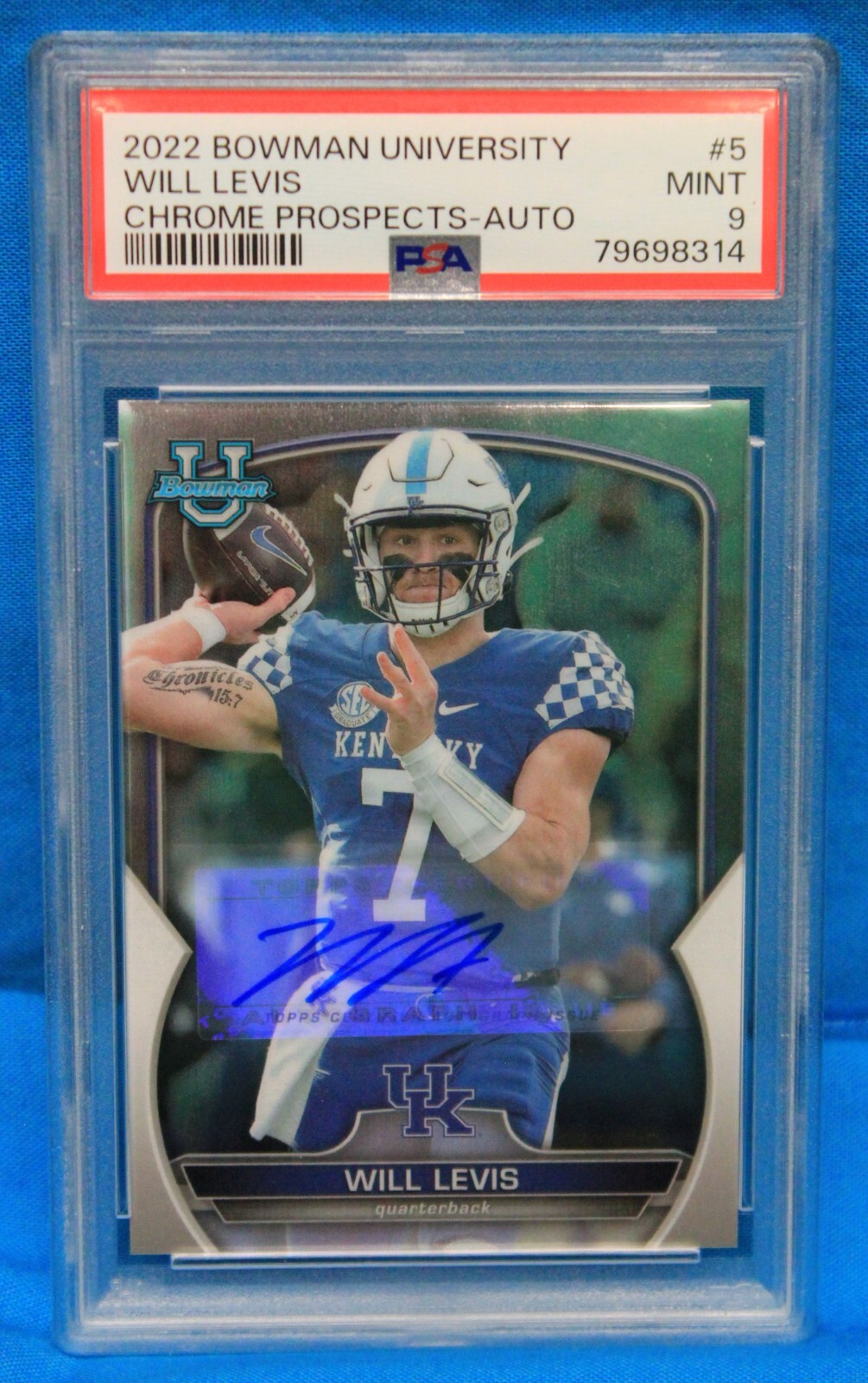2022 BOWMAN UNIVERSITY # 5 Will Levis PSA 9 MINT # 79698314 CHROME PROSP - AUTO