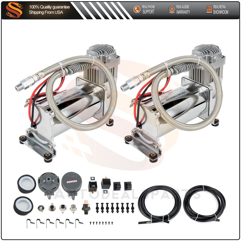 12V 200PSI Dual Chrome 440C Air Compressor Kit For Train Horn Air Bag Suspension