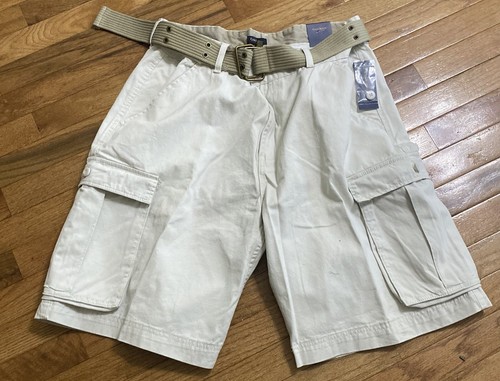 Club Room Mens Regular Fit Stretch Shorts Beige W Belt Sz 38  flat front $40 NwT - Picture 1 of 12
