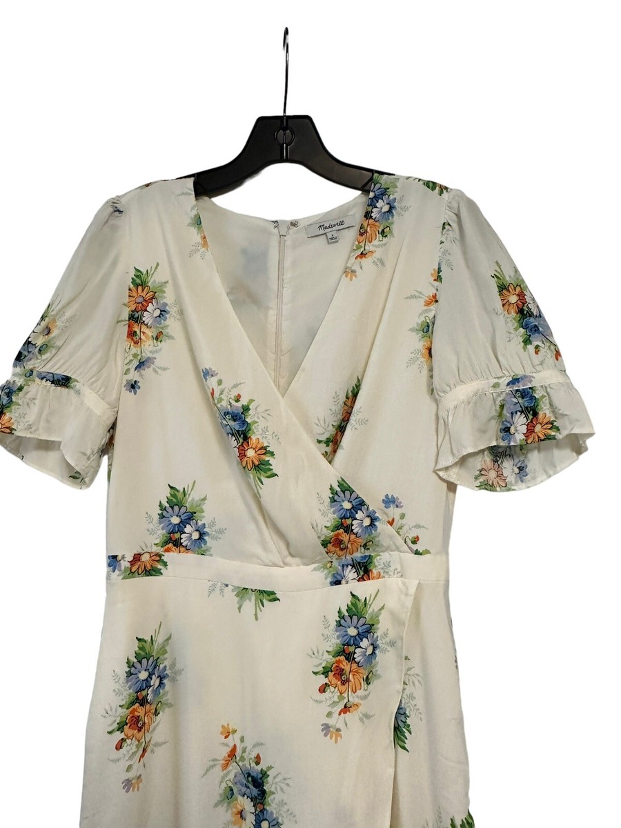 madewell ruffle sleeve maxi dress in classic corsage Madewell Cassia Ruffle Sleeve Maxi Dress, 0 / White Multi