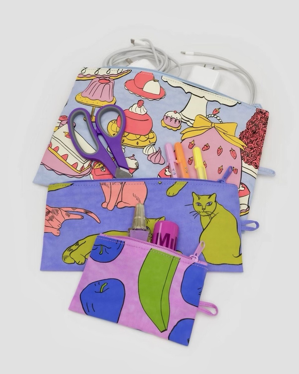 BAGGU スティルライフ フラットポーチセット NEW! Baggu FLAT POUCH SET in “Still Life” — Recyc. Nylon