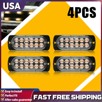 Warning LED Beacon Super Hazard Dash Strobe Light Foglights Bar 4X 12-LED Amber