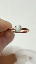  209B- Hand-Crafted Size 8 Copper Ring with a 0.30ct White Lab Created Opal
