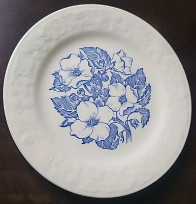 Vintage Wild Rose Plate/ Trinket dish Cream with Blue Flowers  made in USA
