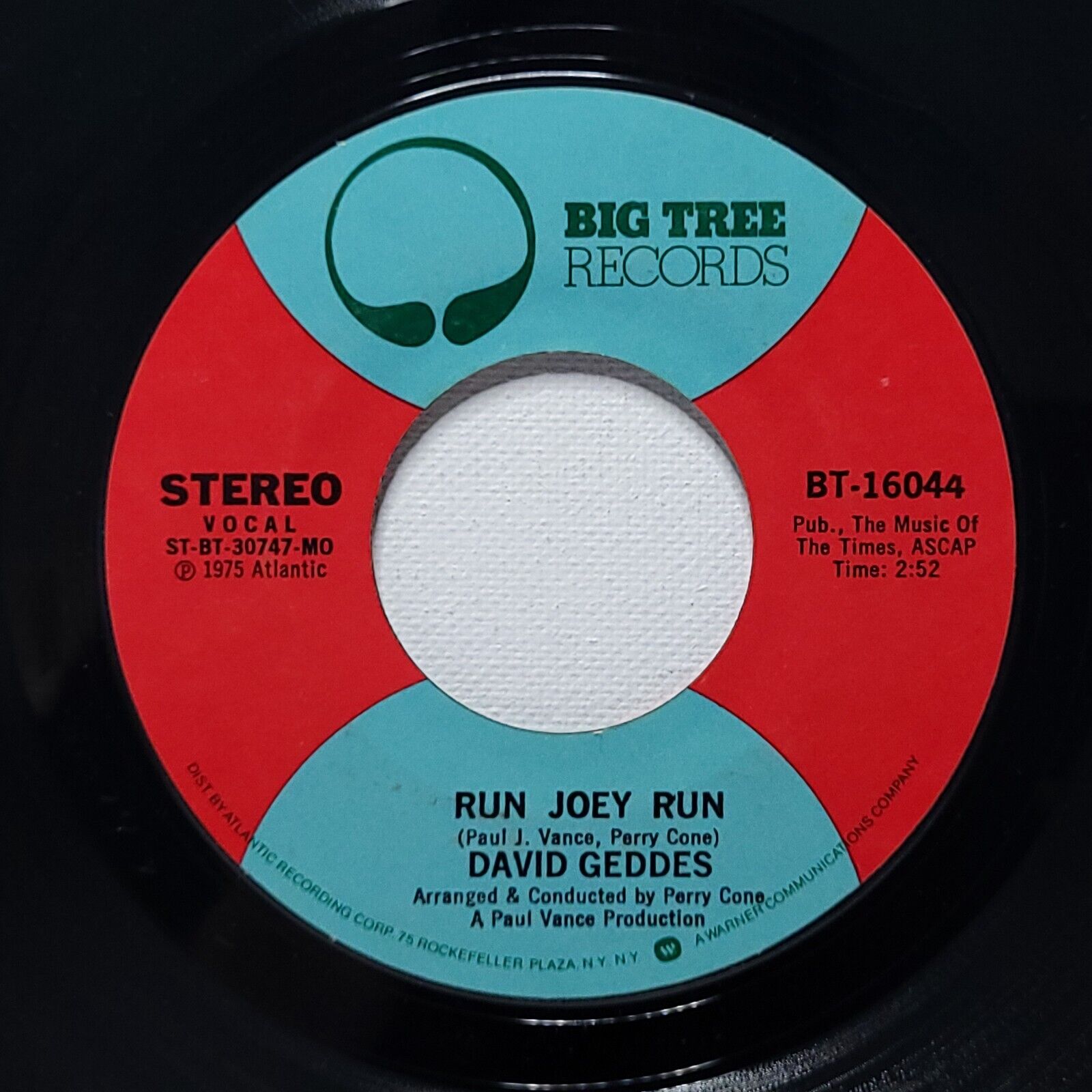 David Geddes 45 Record Run Joey Run / Honey Don't Blow It on Big Tree VG+ Rock