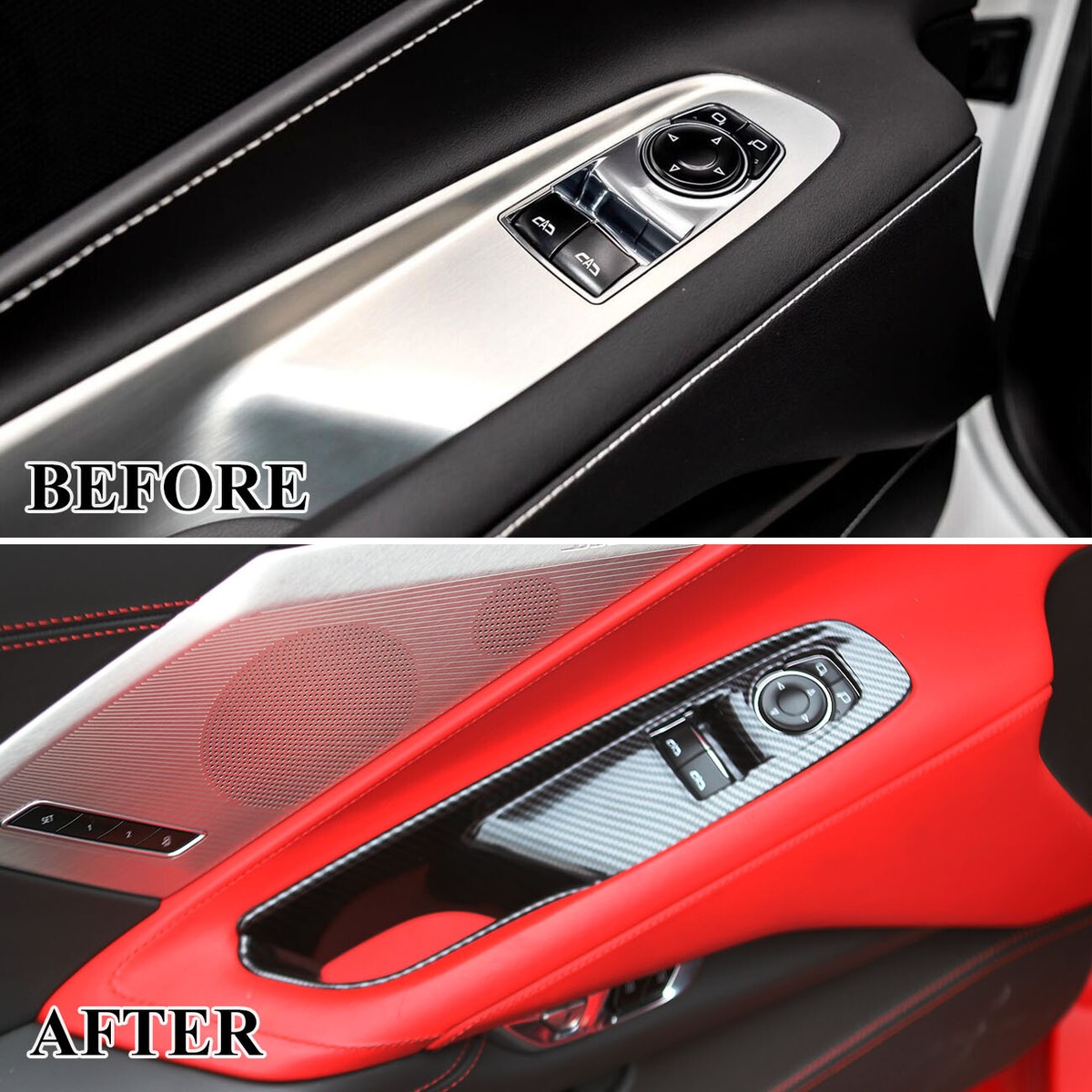 Carbon Fiber Window Lift Switch Panel Cover Trim For Chevy Corvette C8 – 2-Piece Set