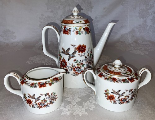 Mottahedeh Magnolia & Birds Coffee Pot Lidded Sugar & Creamer / Vista Alegre - Picture 4 of 12