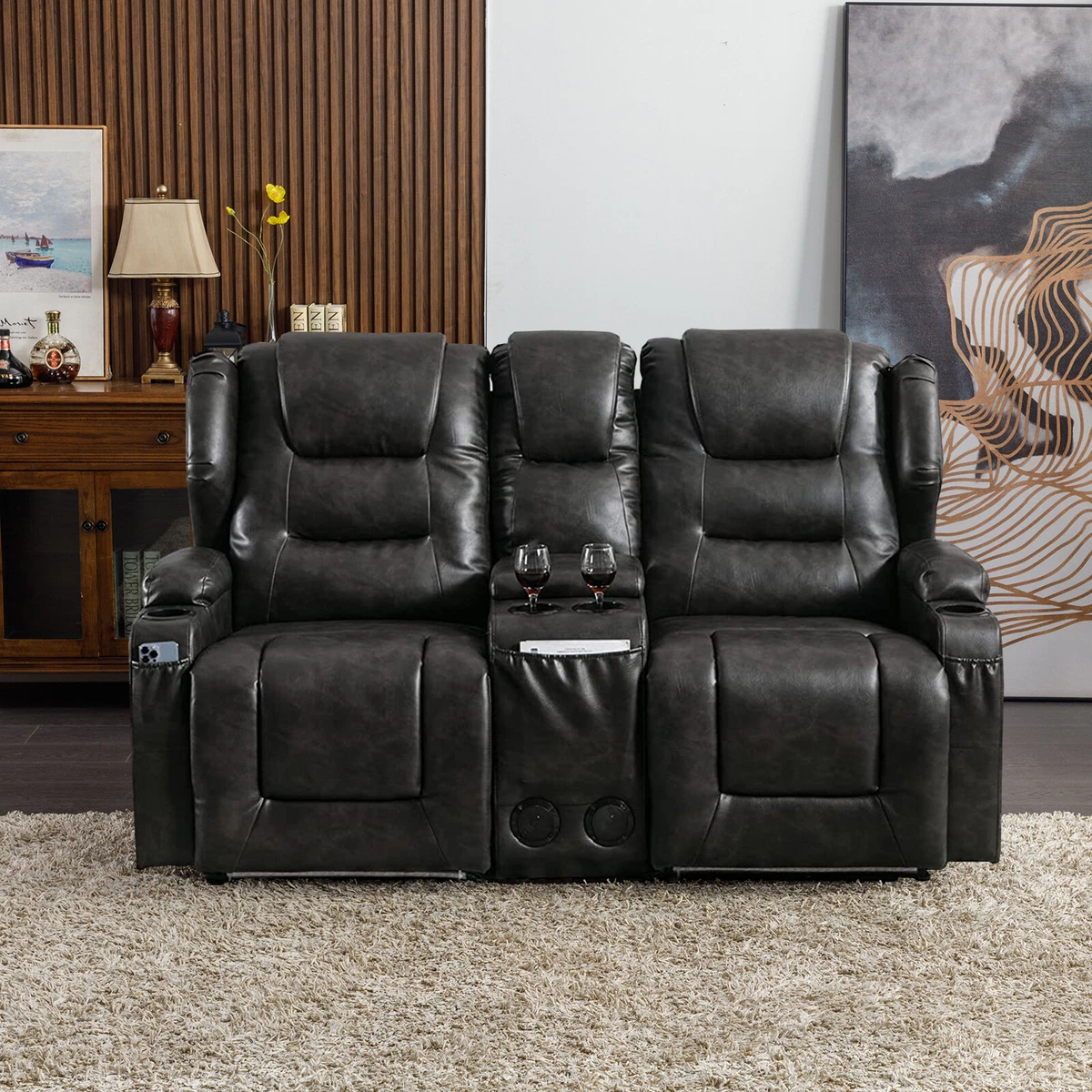 Home Theater Seating Recliner Sofa Love Seat Reclining Couch PU