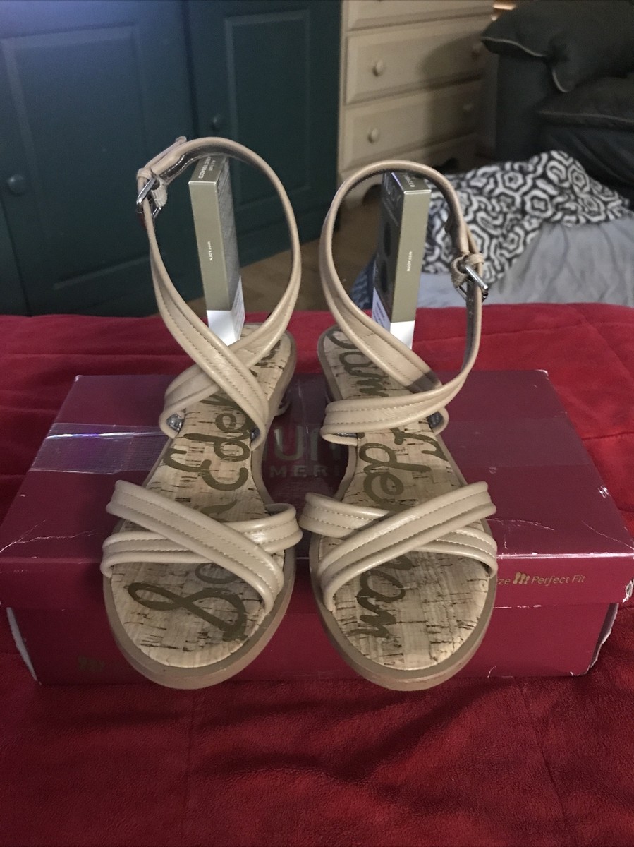 Sam Edelman TESS Tan Genuine Leather Strappy Chrome Metallic
