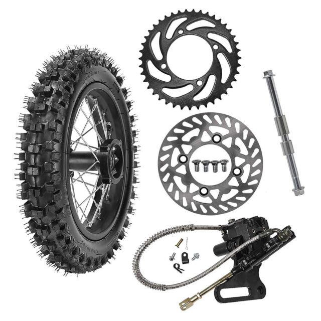 80/100-12 Rear Tire + Wheel Rim 12mm Axle Brake Assembly for Dirt Pit Bike 125cc