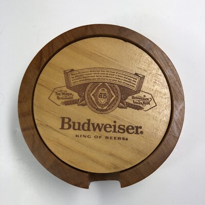 Budweiser King of Beers Wooden Coasters Set of 4 with Holder