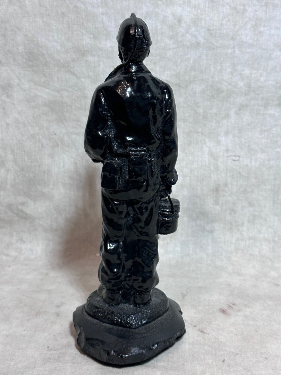 Vintage Coal Miner Statue Figurine Made of Compressed Coal