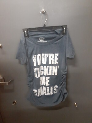 Womens Maternity Bluish Gray  Crazy Dog You're Kickin Me Smalls T Shirt sz Small
