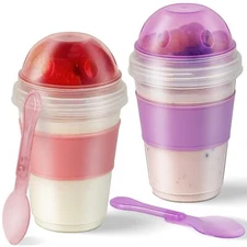 Yogurt Parfait Cups With Lids 2 Pack 20 Oz Reusable Overnight Oats Containers Wi