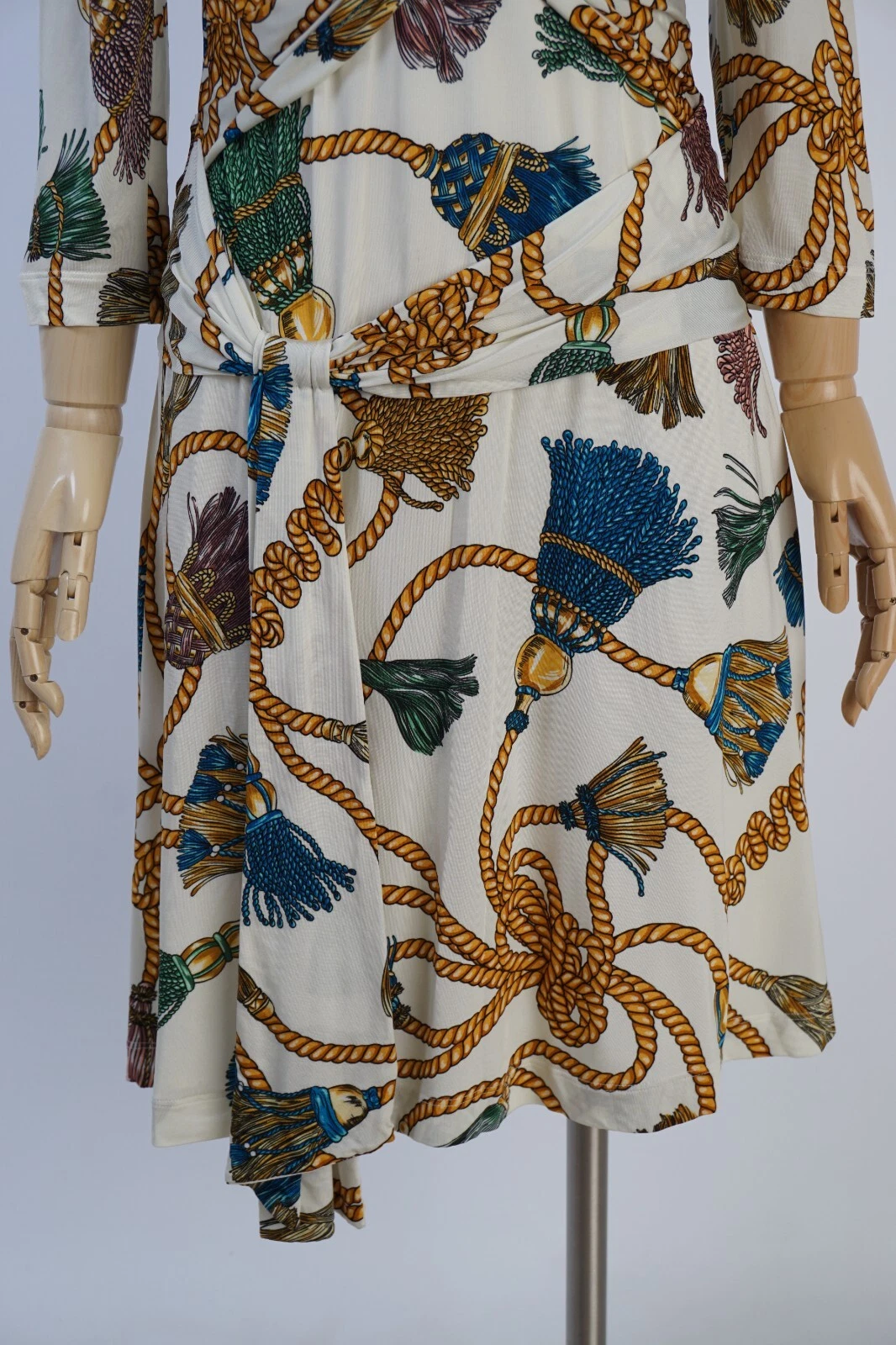 RARO Abito Moschino Couture Stampa Corda Cintura Bianco AUTENTICO TG 42 Scollo a V