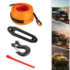 3/8" 100 FT Synthetic Winch Rope Winch Line Cable Rope with Winch Hook Fairleads