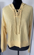 SO Lounge Life Sweatshirt Women  s Hooded Yellow 1/4 Lace Medium NWOT