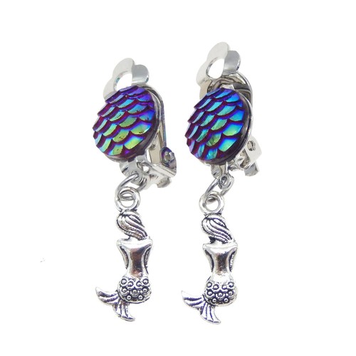 1pair Colorful Oval Shaped Fish Mermaid Scale Hook Cabochon Earring Clip Jewelry - Picture 11 of 13