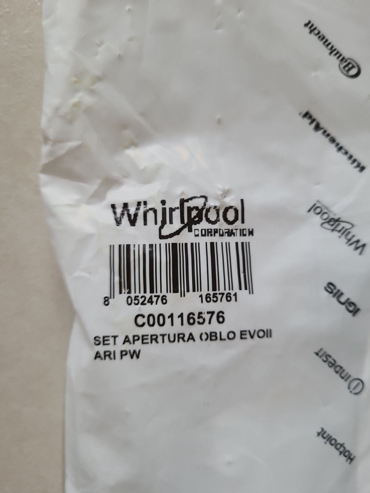 MANIGLIA OBLÒ LAVATRICE ARISTON INDESIT ORIGINALE C00116576 CHIUSURA CERNIERA