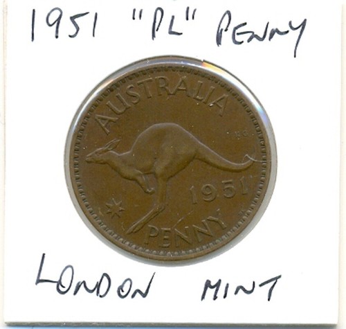 1951 Australian Penny "PL." London Mint - Bild 1 von 2
