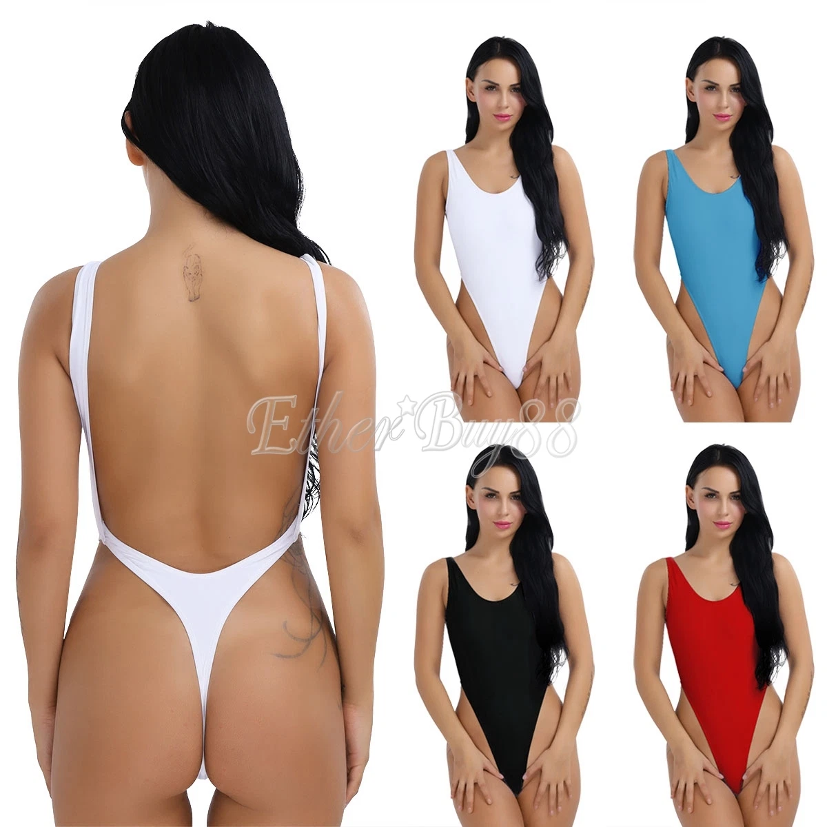 Sexy Women's One Piece Monokini High Cut Backless Thong Bathing Suits  Swimsuits