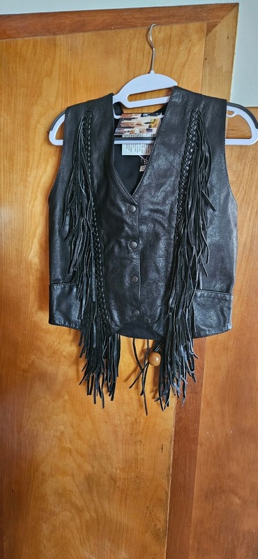 "1990" Vintage Leather Fringe Motorcycle Biker Vest Women MOB