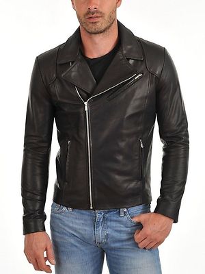 Vintage Schwarze Neue Echte Lammleder Designer Motorrad Biker Lederjacke U667