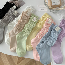 Women Lady Fancy Multi-coloured Colorful Retro Ruffle Frilly Loose Long Socks
