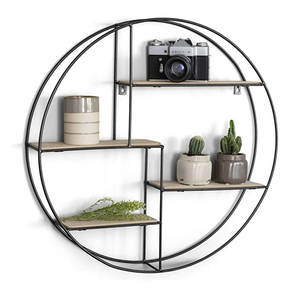 AVOXY Edles Wandregal Holz Rund Ø 55 cm Vintage Regal Rund Metall und