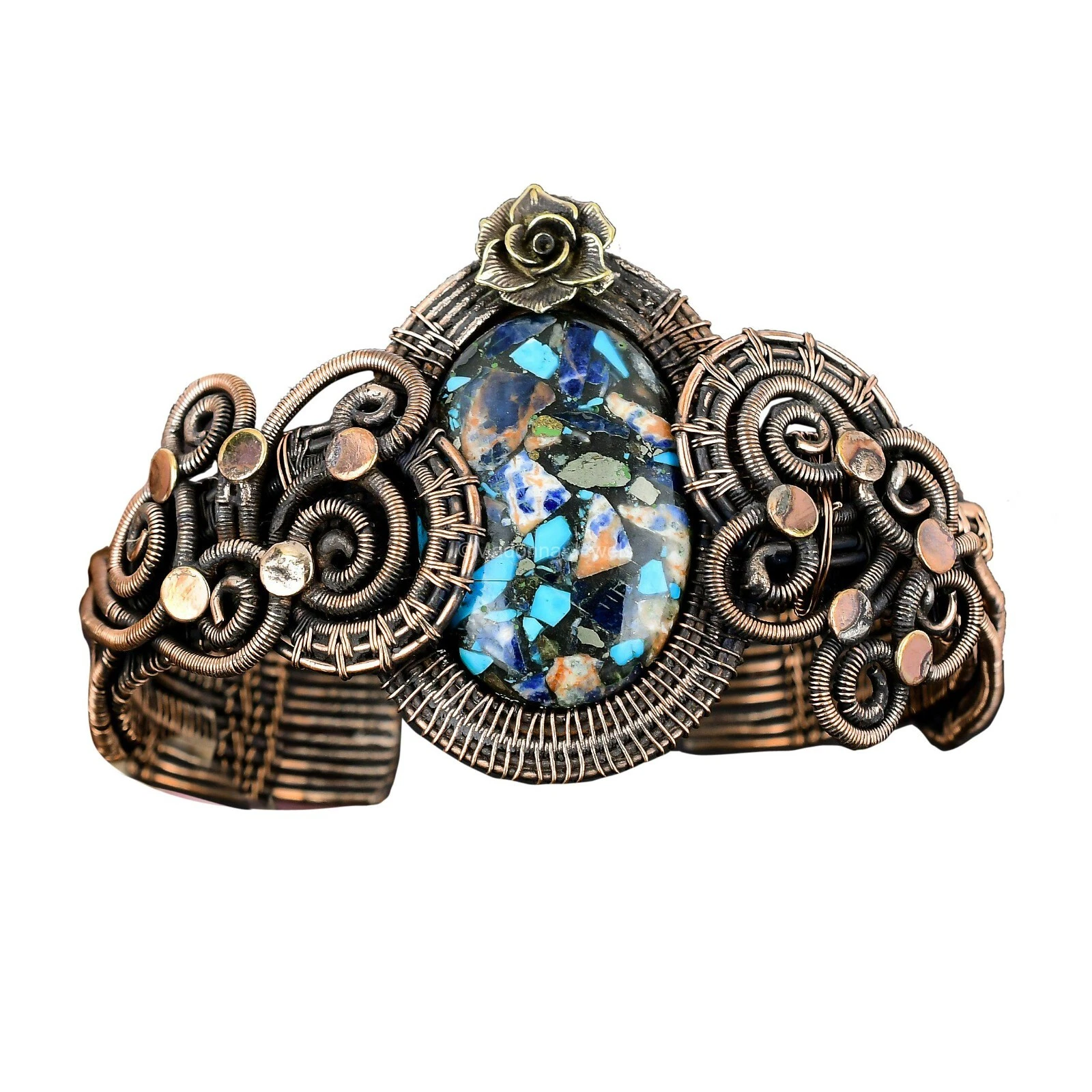 VALENTINO Bracciale Regolabile Multi Turchese Rame Bestia Regalo Filo Avvolto Fiori