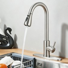 Kitchen Sink Faucet Brushed Nickel Swivel Pull Down Sprayer Mixer Single Handle