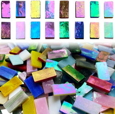 Rectangle Iridescent Glass Mosaic Tiles, 320 Pieces Colorful Stained Glass Suppl
