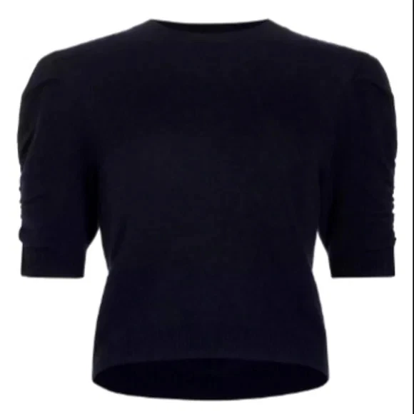 NUEVO, suéter negro de cachemir y lana reciclado manga acanalada con marco talla M #S8083 Foto 4 de 4