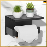Toilettenpapierhalter Selbstklebend Edelstahl Schwarz Mit Ablage Wandmontage