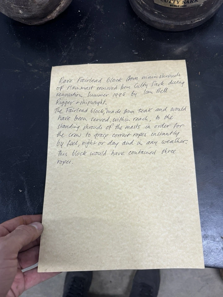 Auténtica teca Deadeyes del “Cutty Sark” con certificado de autenticidad 1869 Foto 3 de 4