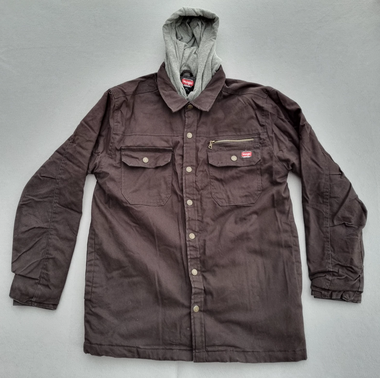 Vintage Wrangler Workwear Jacket M Grey Hooded Barn Chore Coat Quilted Lining