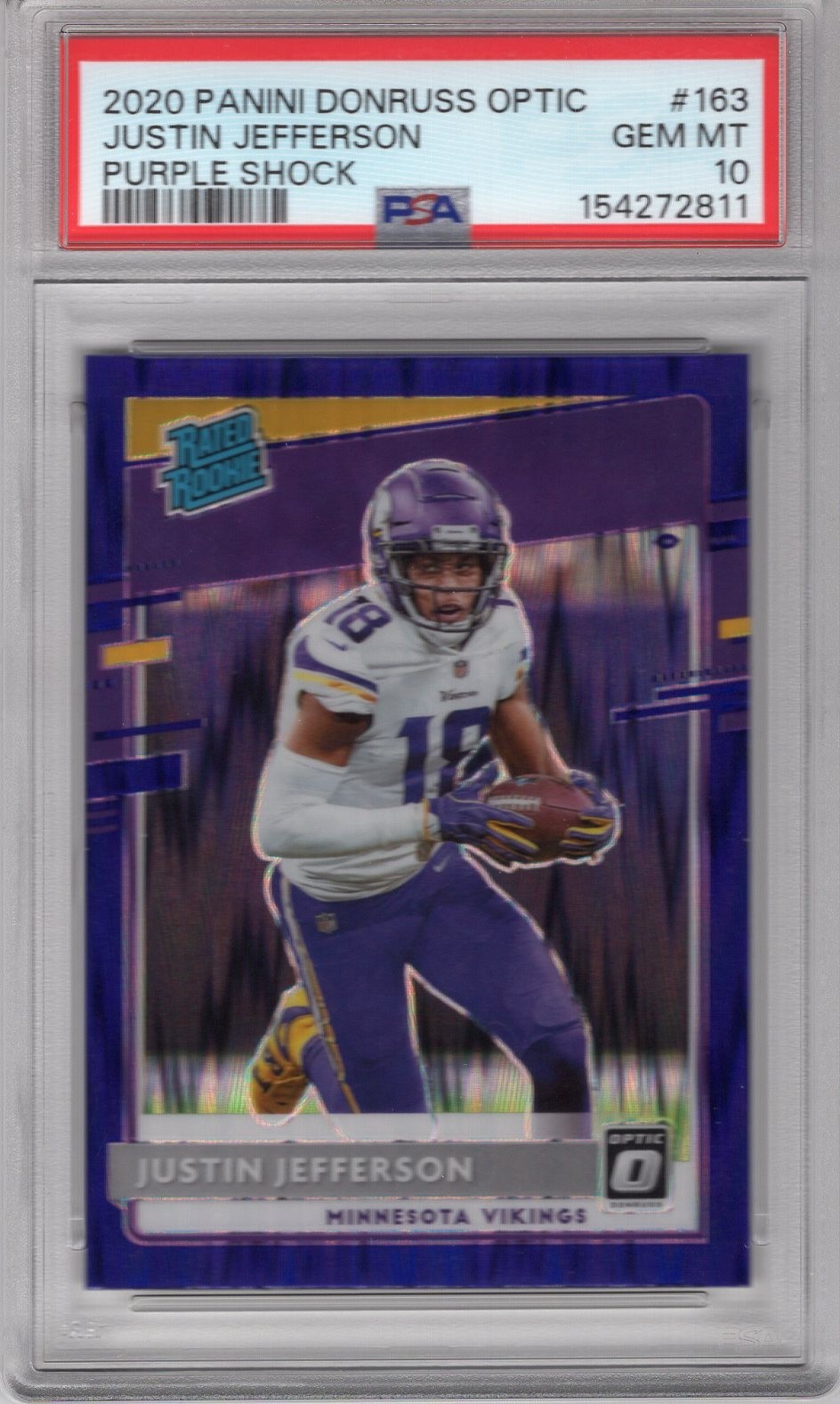 JUSTIN JEFFERSON 2020 DONRUSS OPTIC PURPLE SHOCK RC #163 PSA 10 GEM MINT VIKINGS