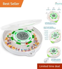 Automatic Pill Dispenser 28-Day LCD Lock Sound Light Medication Vitamins