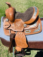 Kids 10 " Miniature Western Leather Brown Horse Show Saddle With Silver Accents