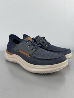 #ad #ad Skechers Slip In Niko Boat Shoes Mens 8 Blue Memory Foam On Cushion Beige Brown $39.95