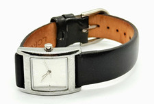 Lorus Women’s Dress Quartz Analog Watch Silver Rectangular Black Leather Strap