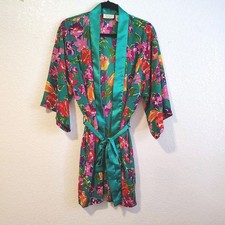 Victoria's Secret Vintage 80's Robe Floral Small Medium Large O/S Green Satin