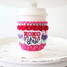 Valentine's Day Crochet Cup Cozy Bottle Cozy Coffee Cup Sleeve