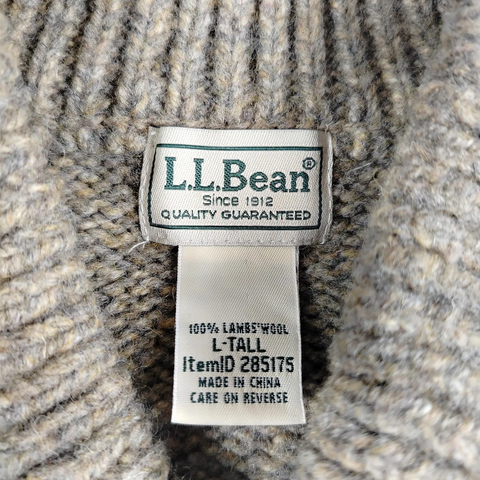 LL Bean Sweater Men's Large Tall Beige Oatmeal Lambswool Henley Cabincore - Image 4 of 4