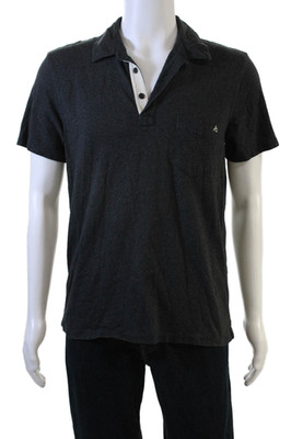 Rag & Bone Mens Short Sleeve Collared Knit Pocket Polo Shirt Gray Size Large
