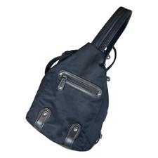 Etienne Aigner Black Canvas Leather Convertible Backpack Sling Bag w Charm