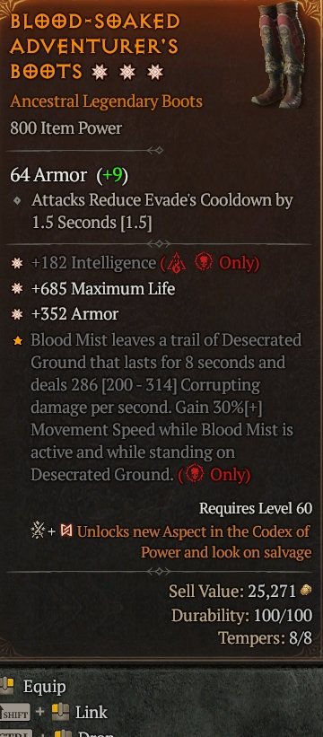 DIABLO IV – SAISON 9 – Gants Légendaires « 3GA Boulons Chargés » – Boost Intelligence + Résistance Froid