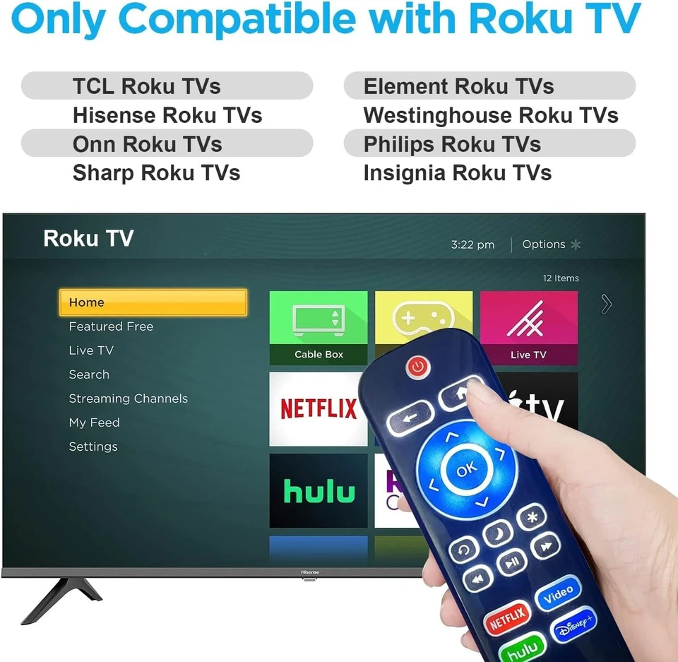 2PC Backlit Remote for Roku TV TCL/Hisense/Philips/Onn/Element/Sharp/Westinghous - Image 2 of 4