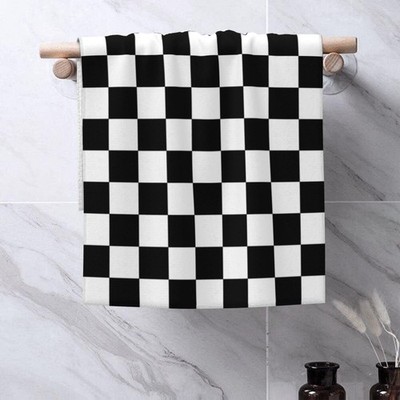 2 Pack Black Checkered Decorative Hand Towels 27.5x16 Inch White Plaid Kitchen